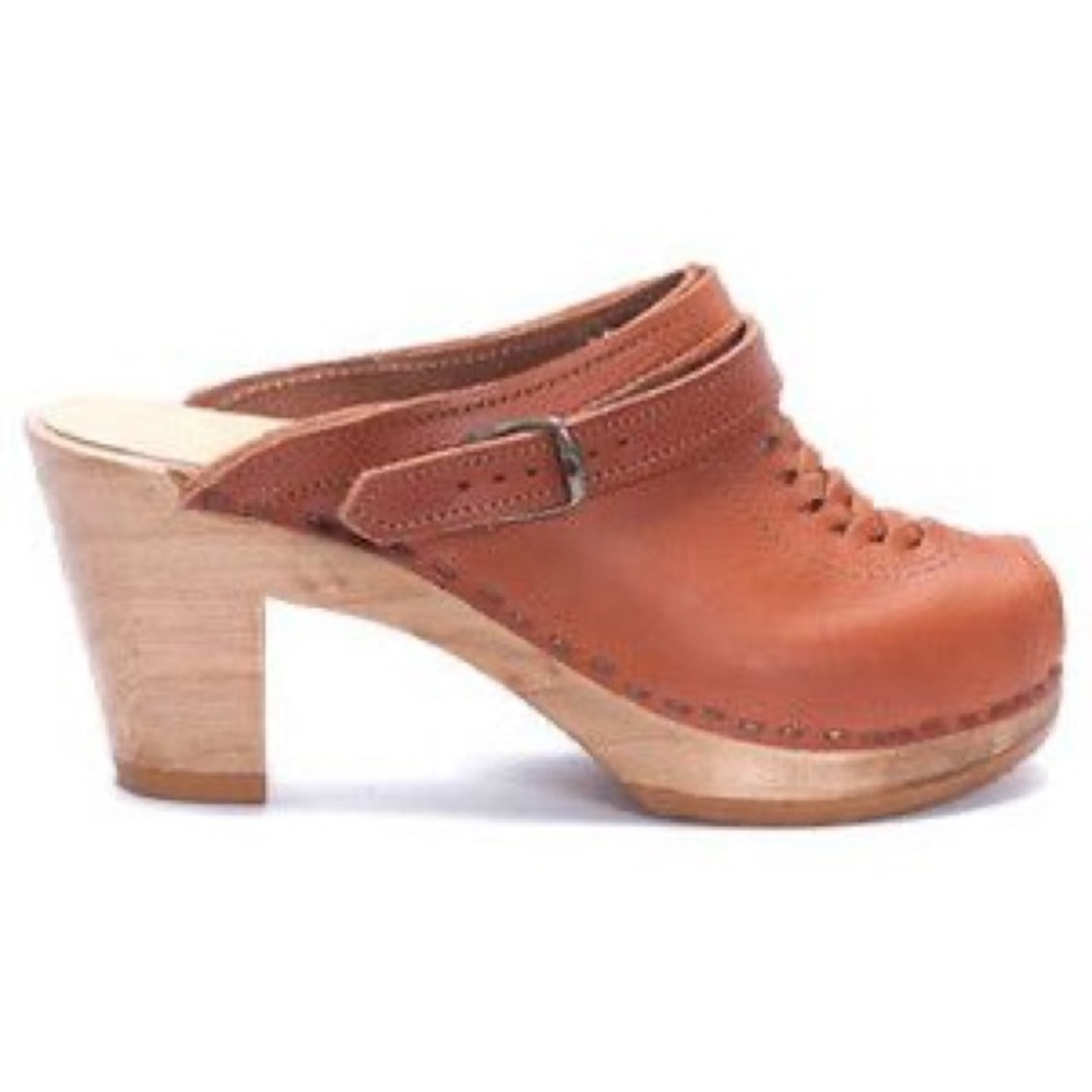 No. 6 Leather Cognac Brown Clog Mules